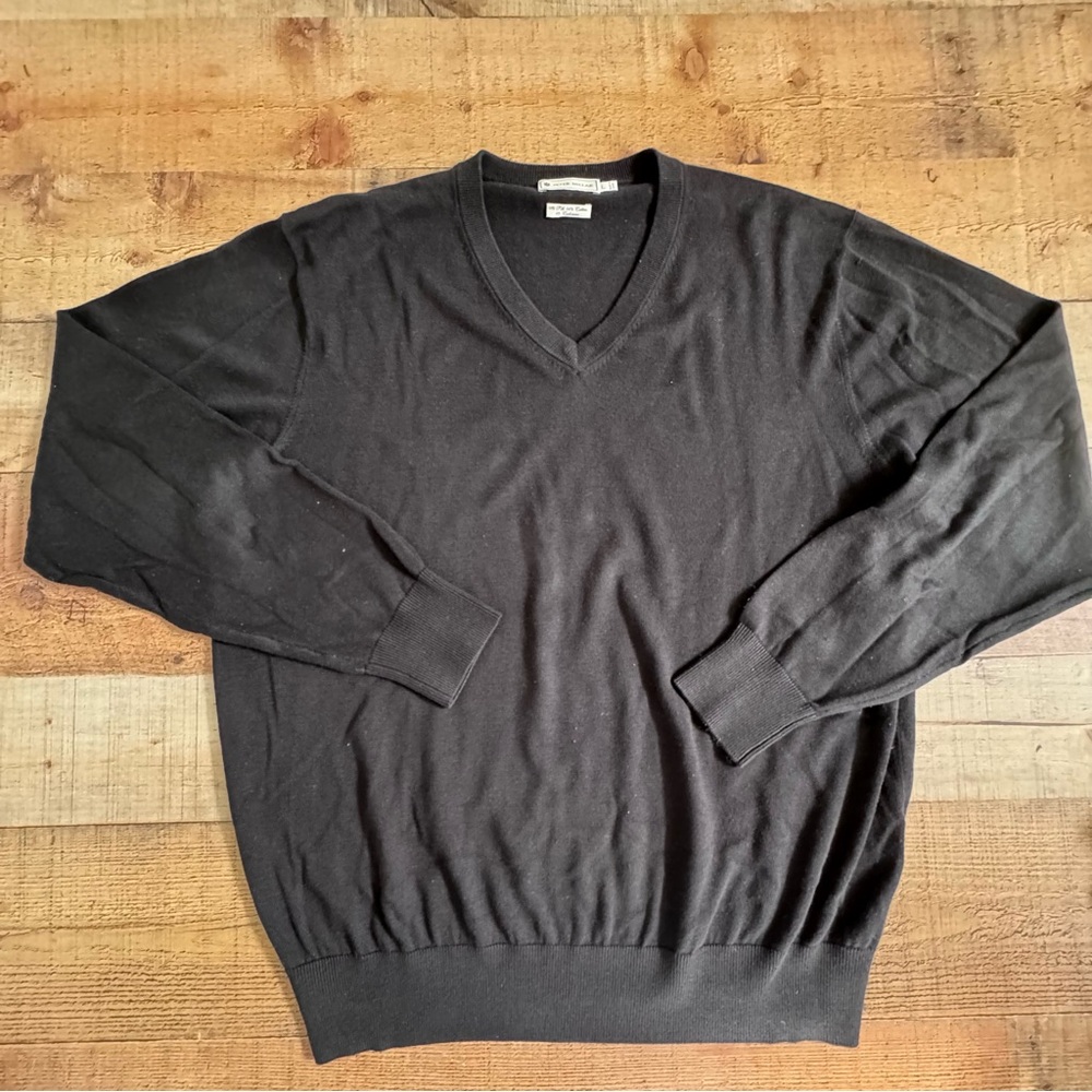 Peter Millar V-Neck Sweater LARGE Silk Cashmere Wool Blend Black